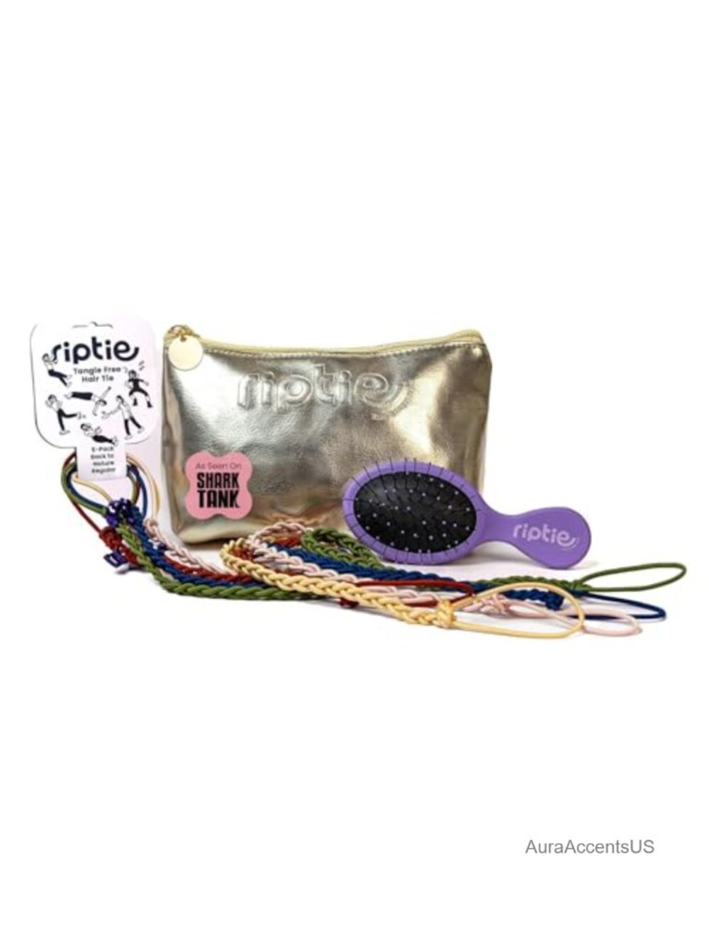 Tangle-Free Nylon Hair Ties Set with Bag & Brush